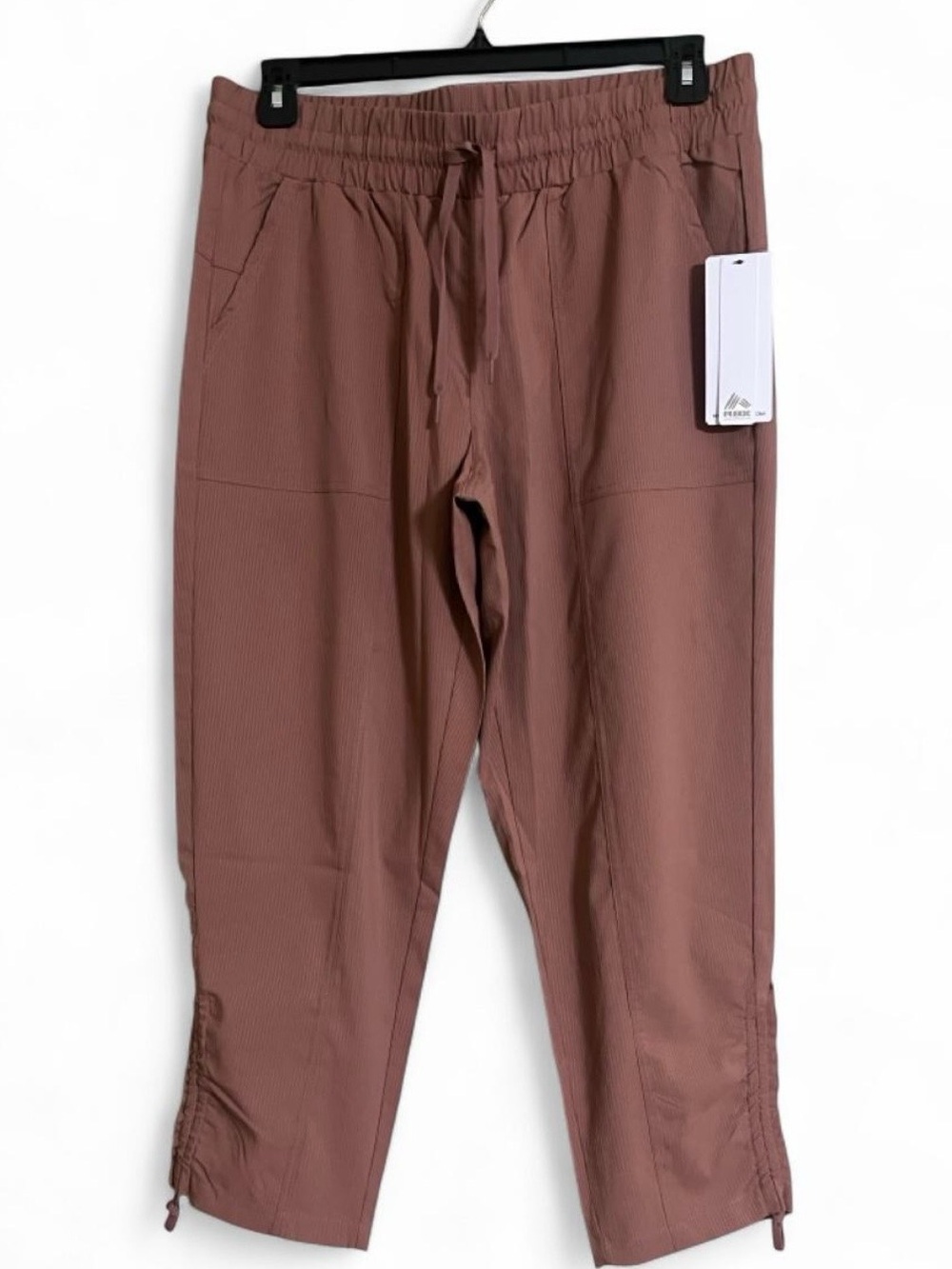 RBX Active Wear Pants Sz L Drawstring Pockets Elastic Waist Striped Rose Brown